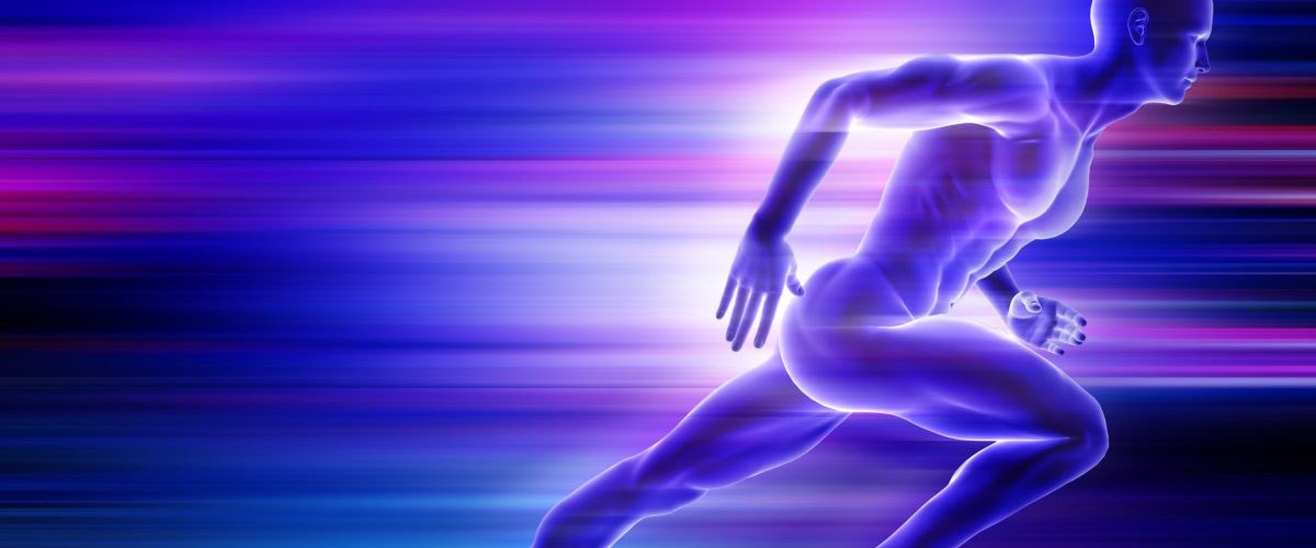 3D render of a male figure sprinting with motion effect